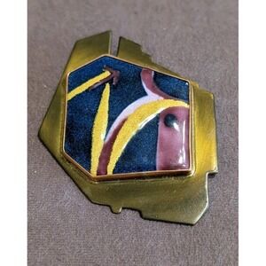One of a Kind Enamel on Copper Brooch Modernist Studio Art Jewelry SJ Signed